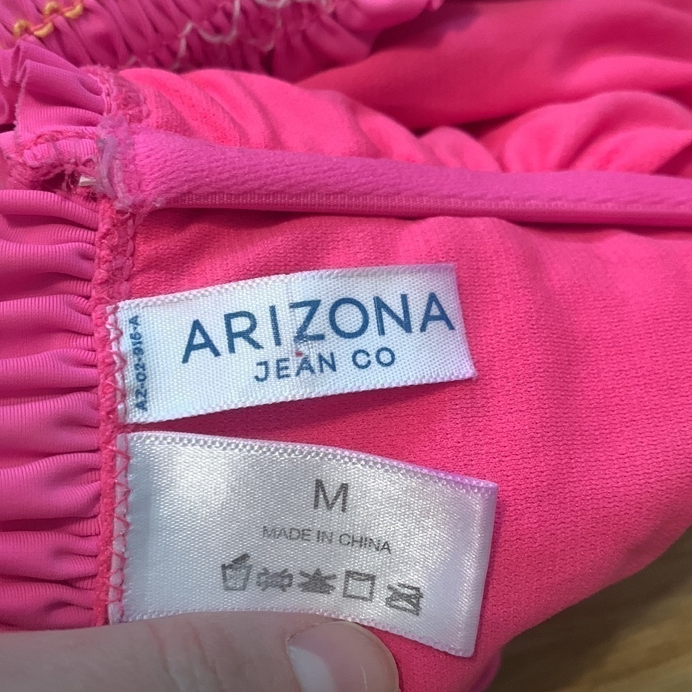 ARIZONA Jean Co. Ruffle Straps Smocked Bandeau Swimsuit Top Hot Pink Women’s M - Picture 9 of 9